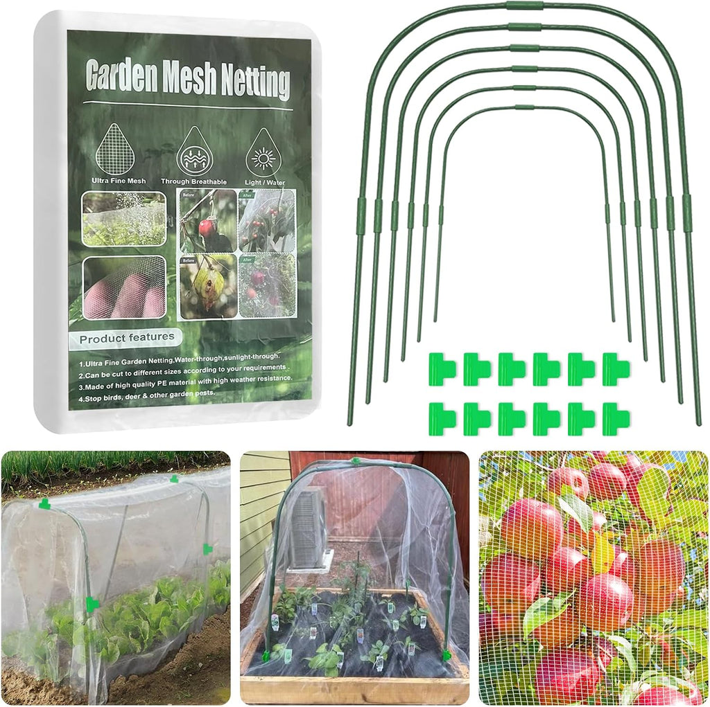 Garden Mesh Netting Kit for Raised Beds, 8 * 26FT Ultra Fine Plant Netting Covers with 6 Pcs Wide Garden Hoops & 12