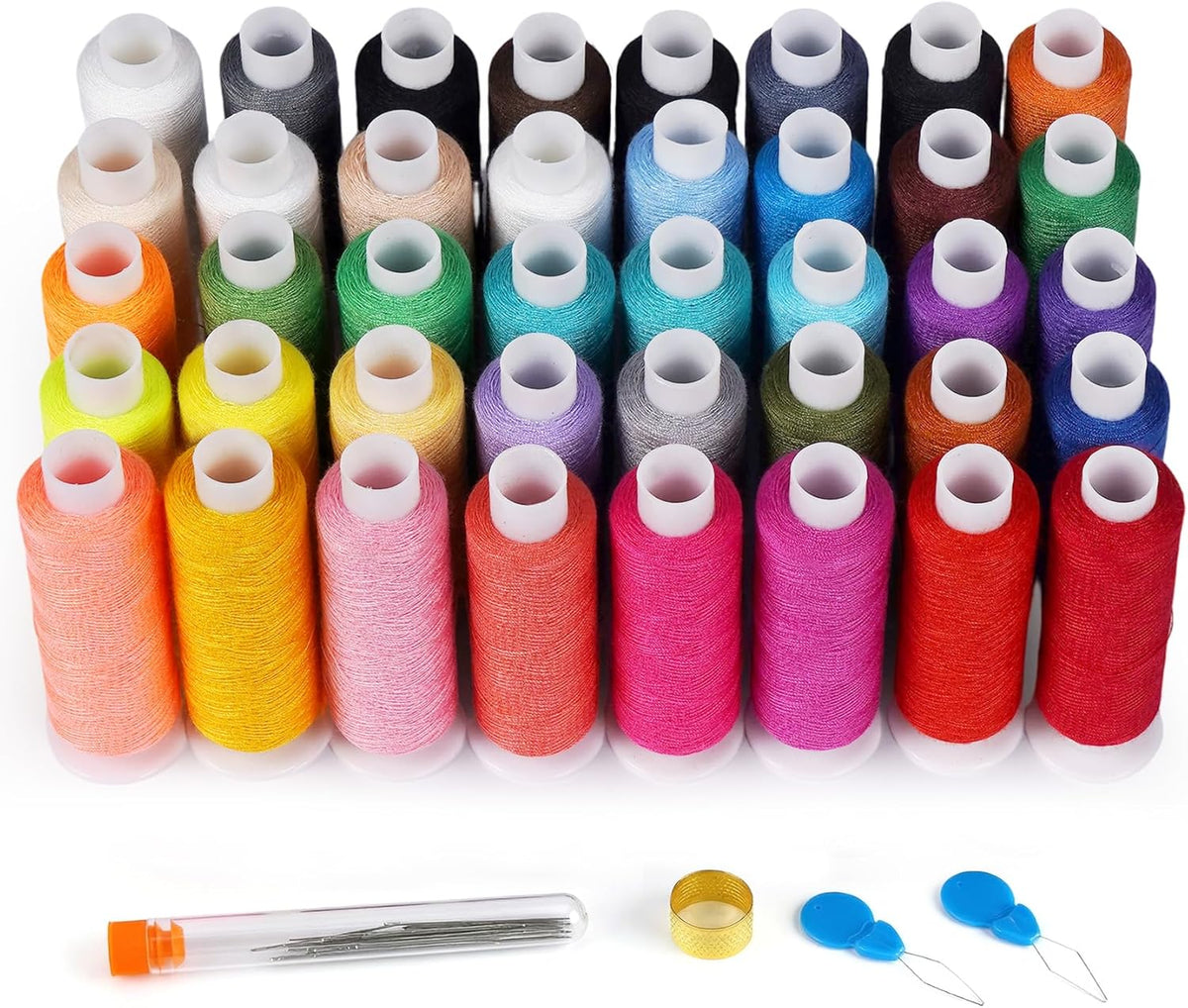 40 Spools Sewing Thread Set – 36 Colors + 2 White & 2 Black | 300 Yards Each, All Purpose Polyester Thread for Sewing