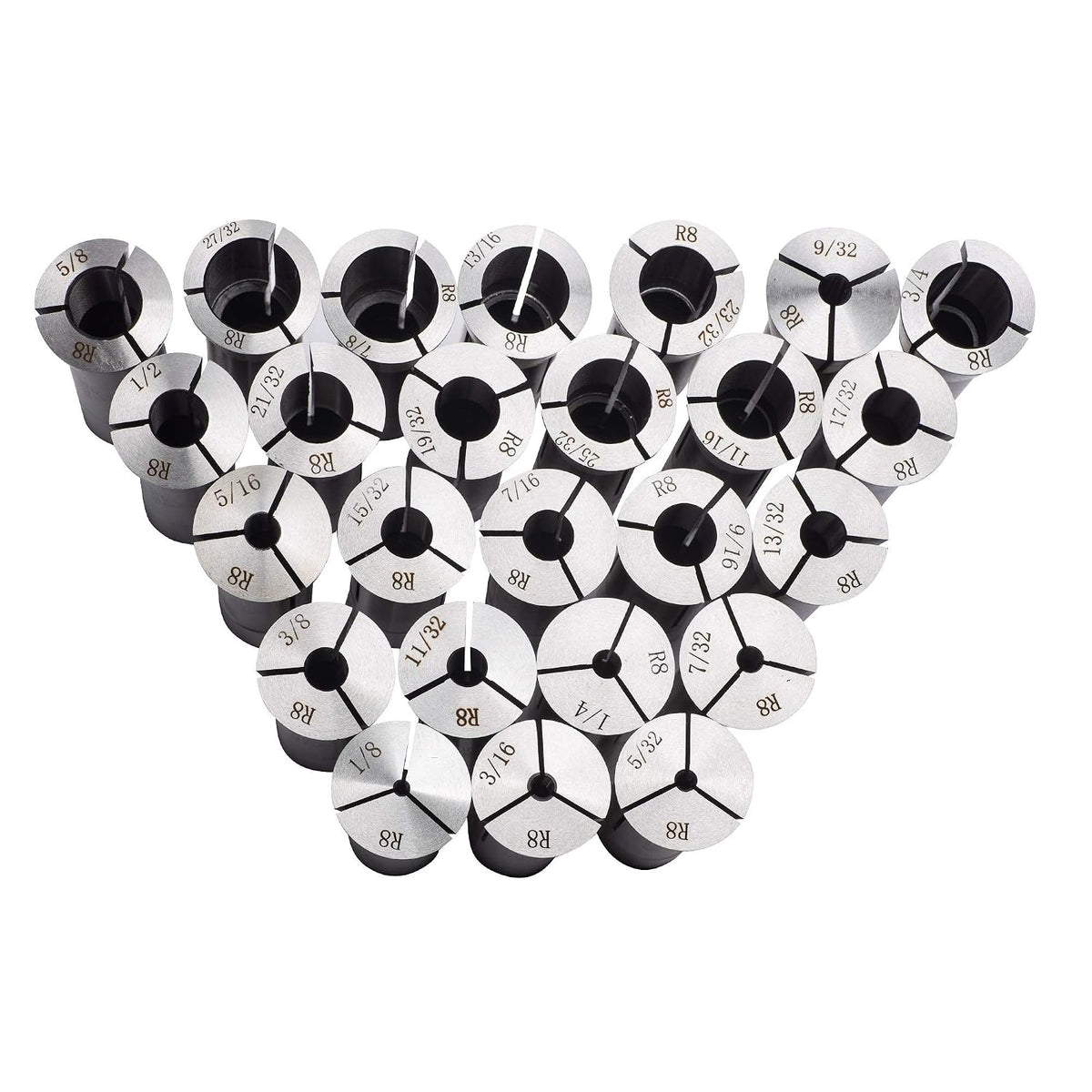 25 Piece Ultra Precision R8 Round Collet Set 0.0005" TIR