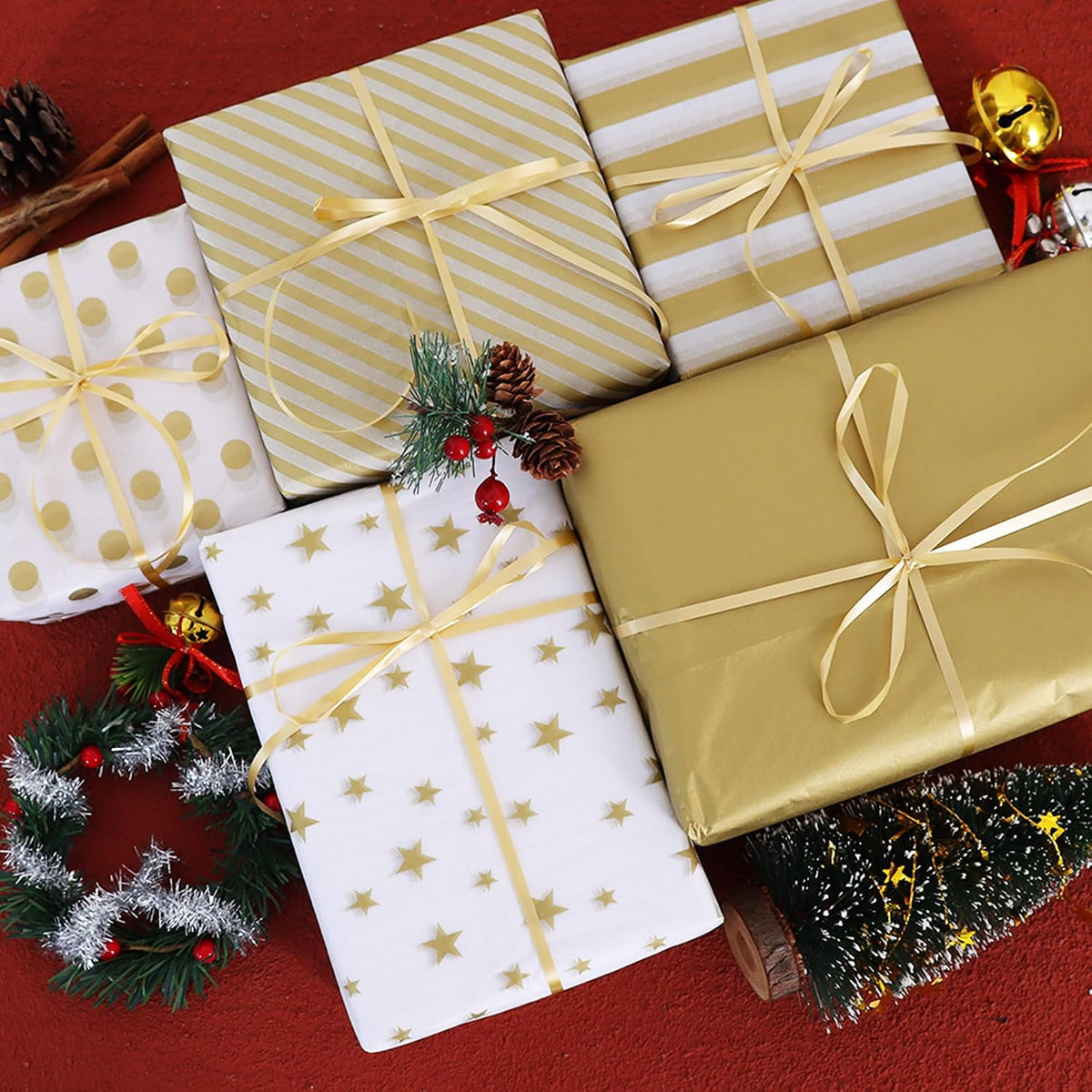 100 Sheets Gold White Tissue Paper Bulk for Gift Wrapping Gift Bag
