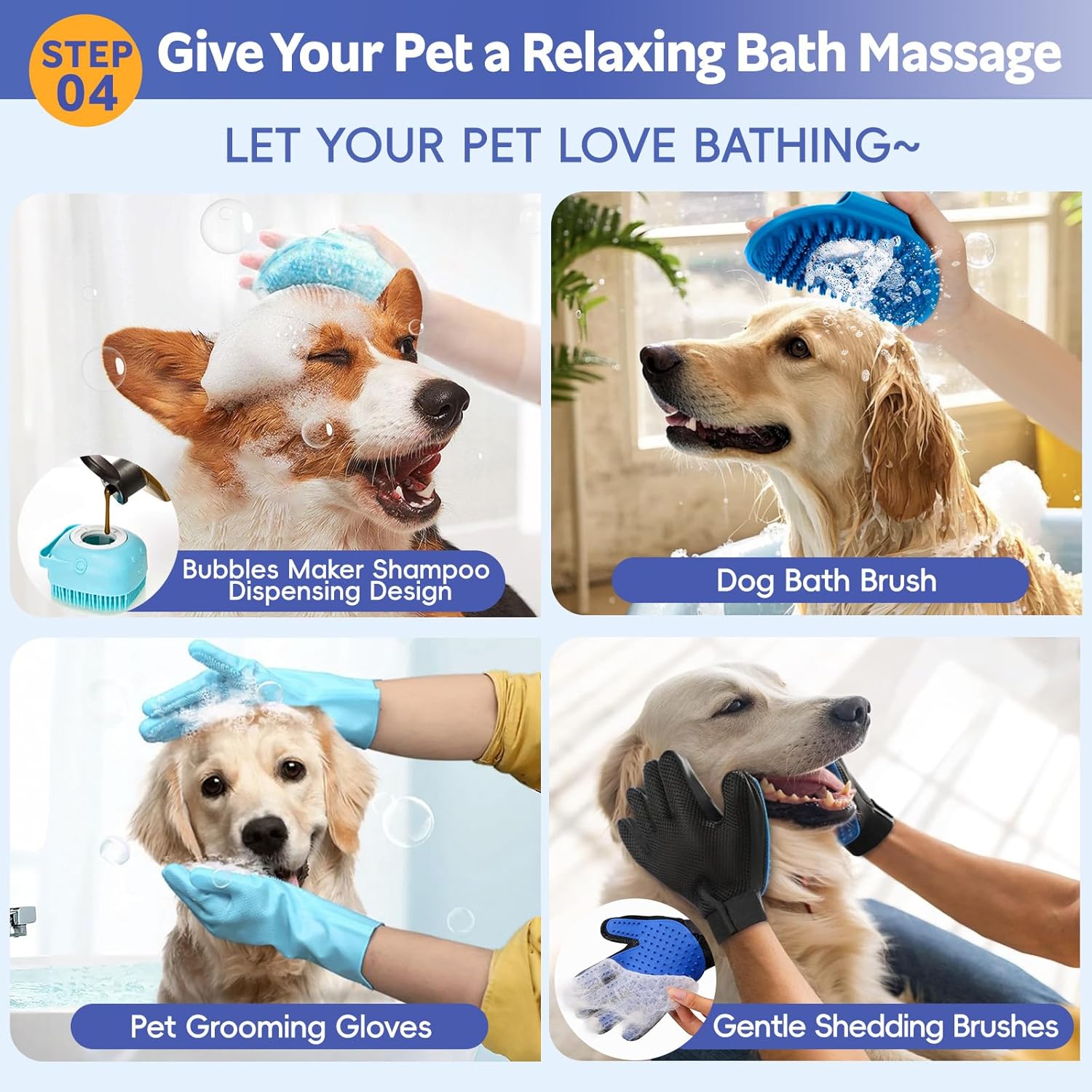 Dog Brush for Shedding 13pcs Bath Grooming Kit with Pet Nail Clipper and File - Dog Bath Brush Cat Grooming Supplies
