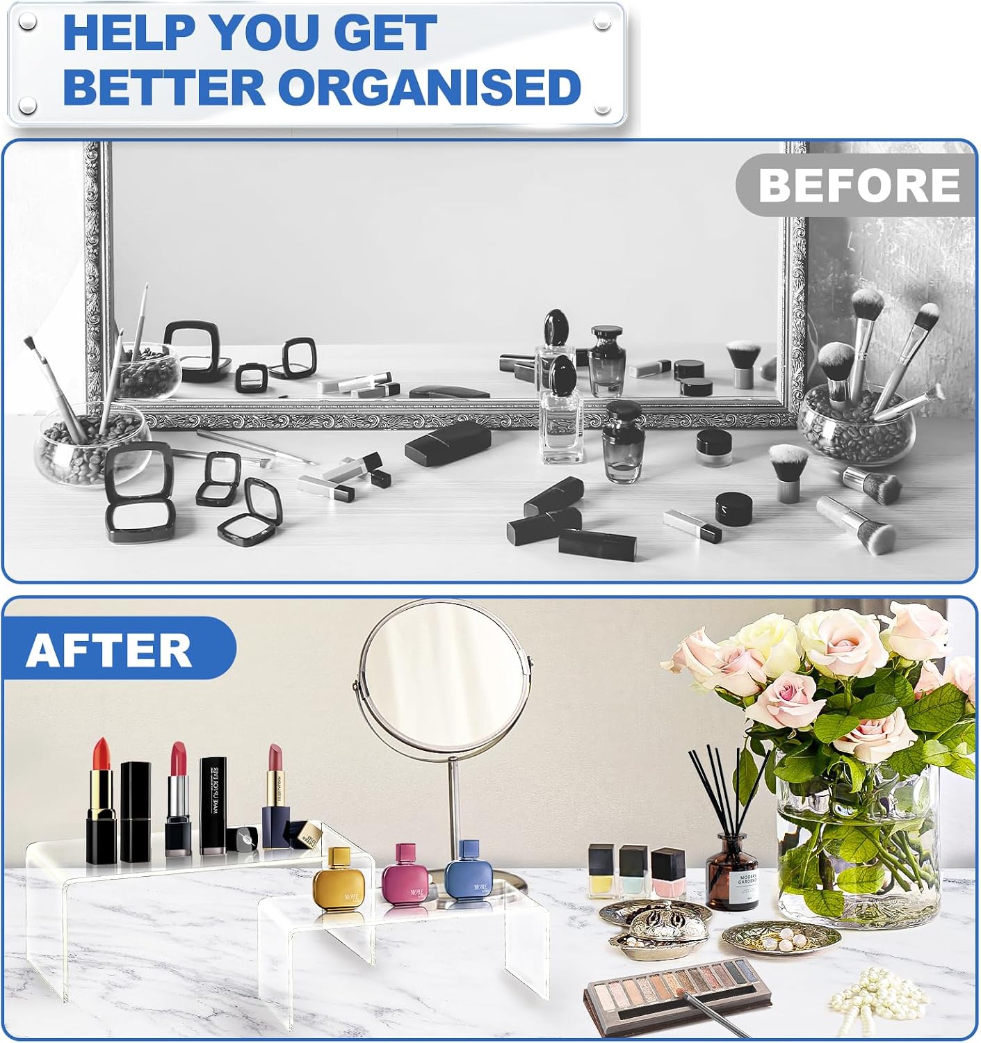Acrylic Risers Display Stands, Acrylic Stands for Display 8Pcs 2Set | Clear Acrylic Display Risers,Display Shelf for