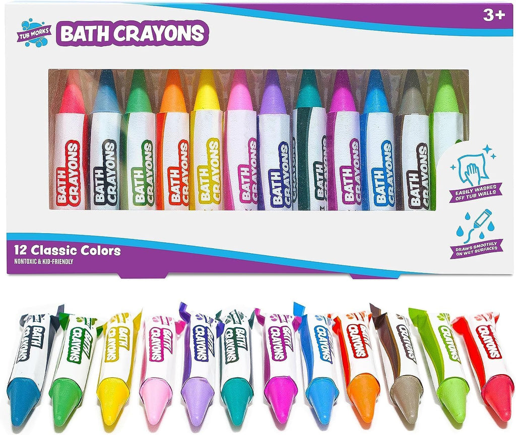 Smooth Bath Crayons Bath Toy, 12 Pack | Nontoxic, Washable Bath Crayons for Toddlers & Kids | Unique Formula Draws