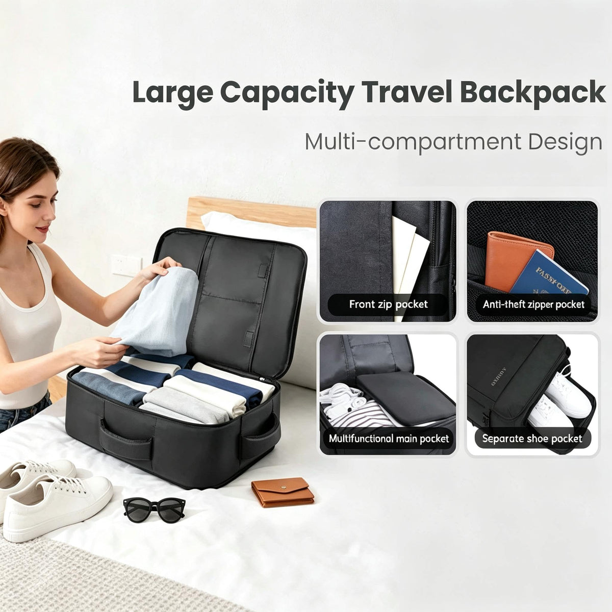 Carry On Backpack TSA Flight Approved, 50L Big Travel Backpack for Men