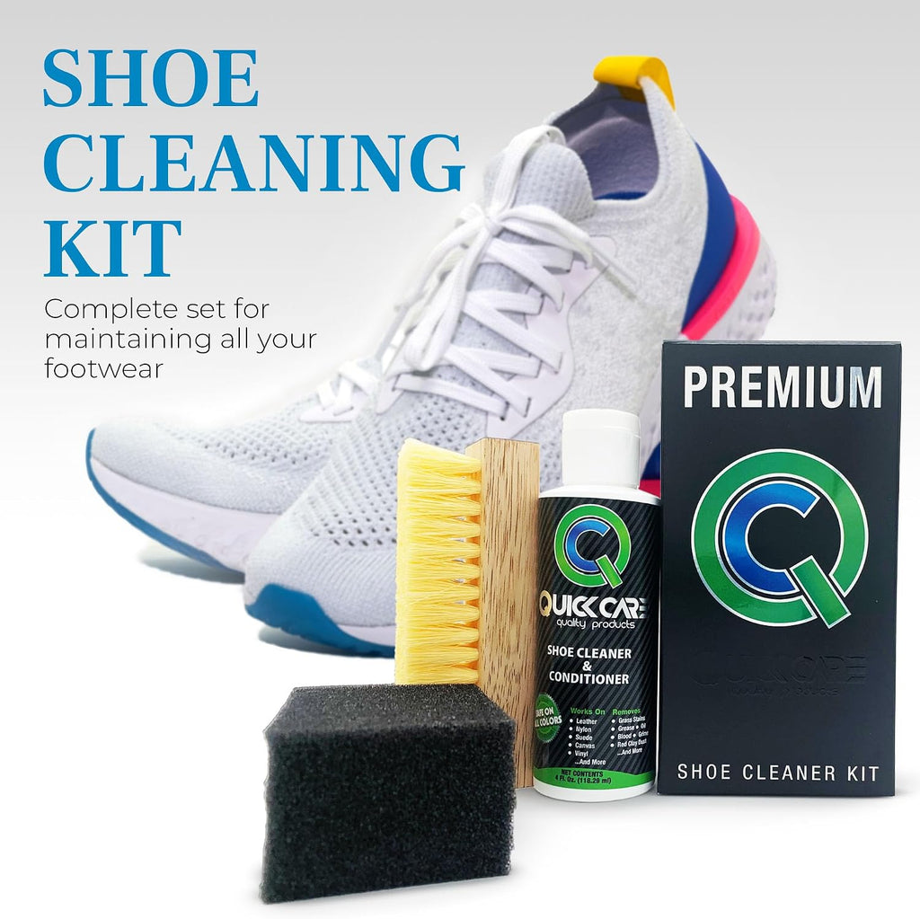 QuickCare Premium Shoe Cleaner with Conditioner, Brush & Sponge, Ultimate Cleaning Shoes Kit for Sneakers, Leather