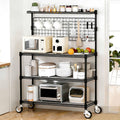 Bakers Rack with Storage & Wheels, 42In Microwave Stand Kitchen Shelves