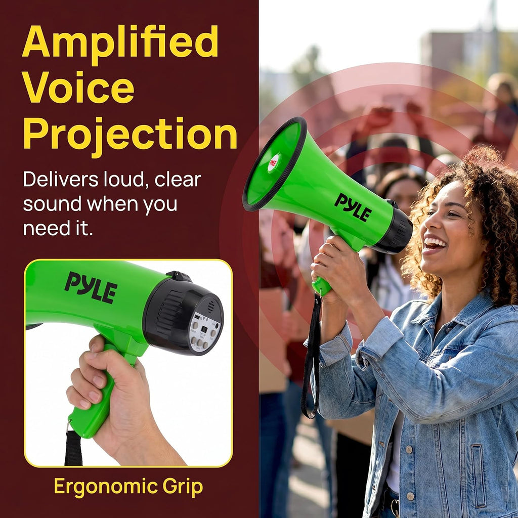 Rechargeable Bullhorn Megaphone with Voice Recording, AUX Input & Siren, USB-C Fast Charging, 1200-Yard Voice Range