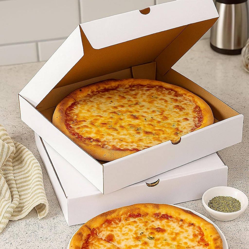 Pizza Boxes 10"x10" With Pizza Liners White Corrugated Pizza Containers