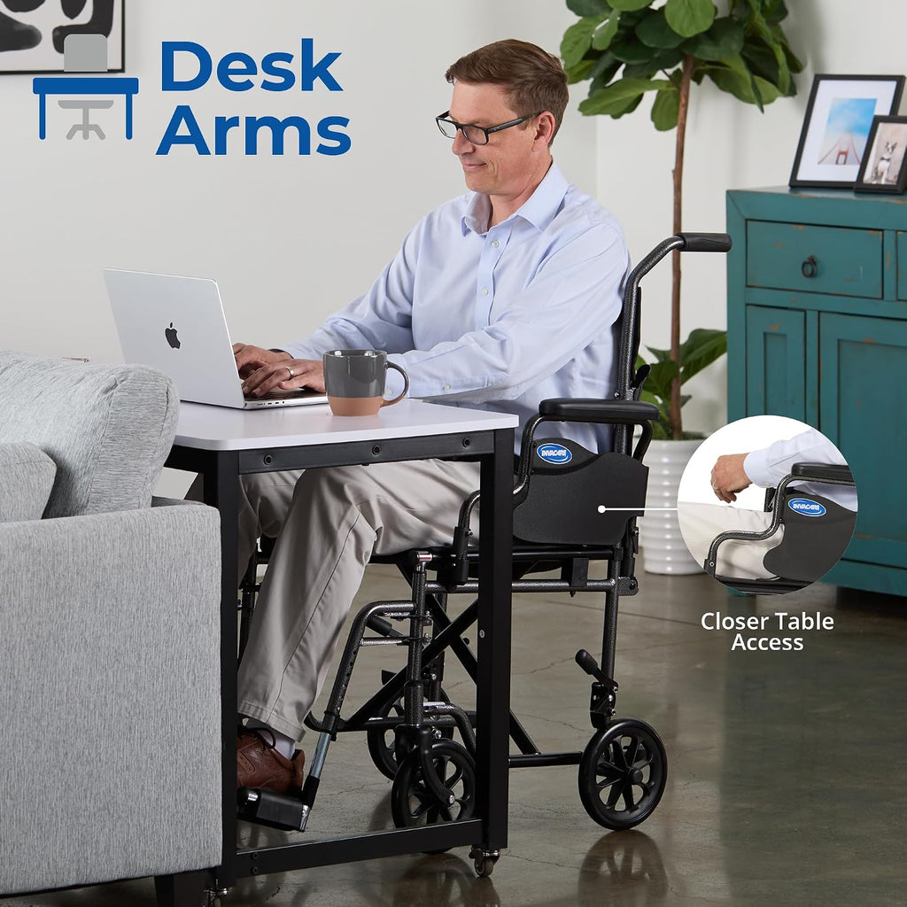 Transport Wheelchair for Adults, Compact Lightweight Wheel Chair with Foldable Backrest, Flip-Back & Removable