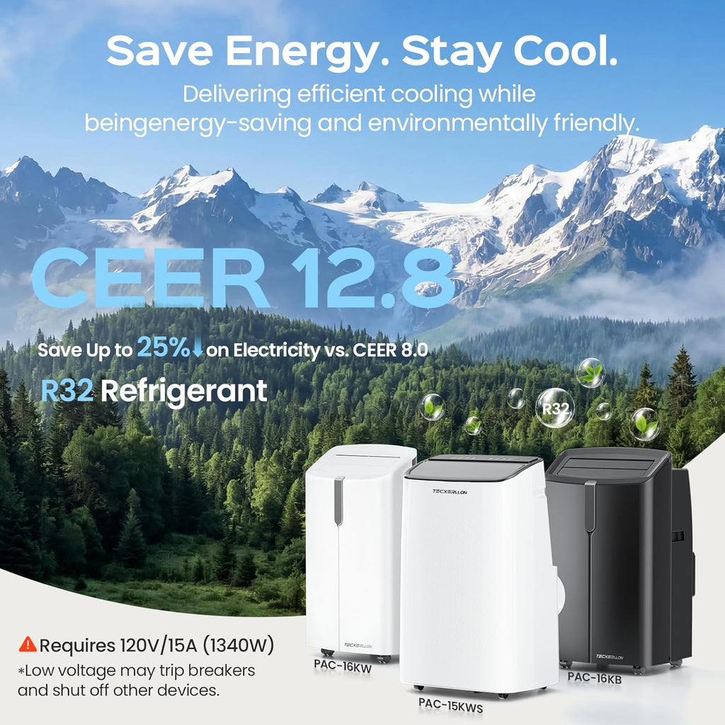 15,000 BTU Portable Air Conditioner for Large Room up to 800 Sq. Ft., Quiet 48dB 4-in-1 AC Unit with Dehumidifier