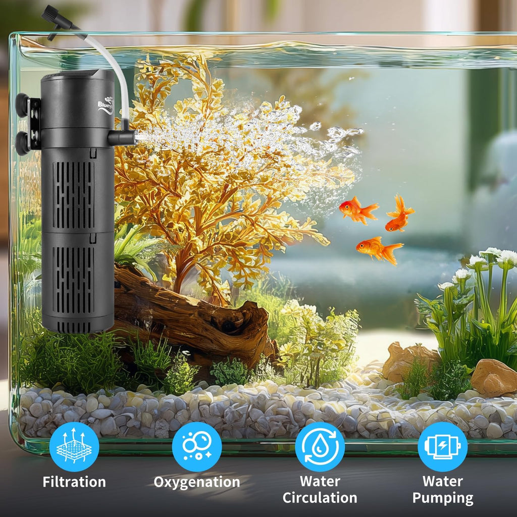 Aquarium Filter, Fish Tank Filter 4-in-1 for 30-80 Gallon Tanks, Submersible Internal Filter with Wave-Maker