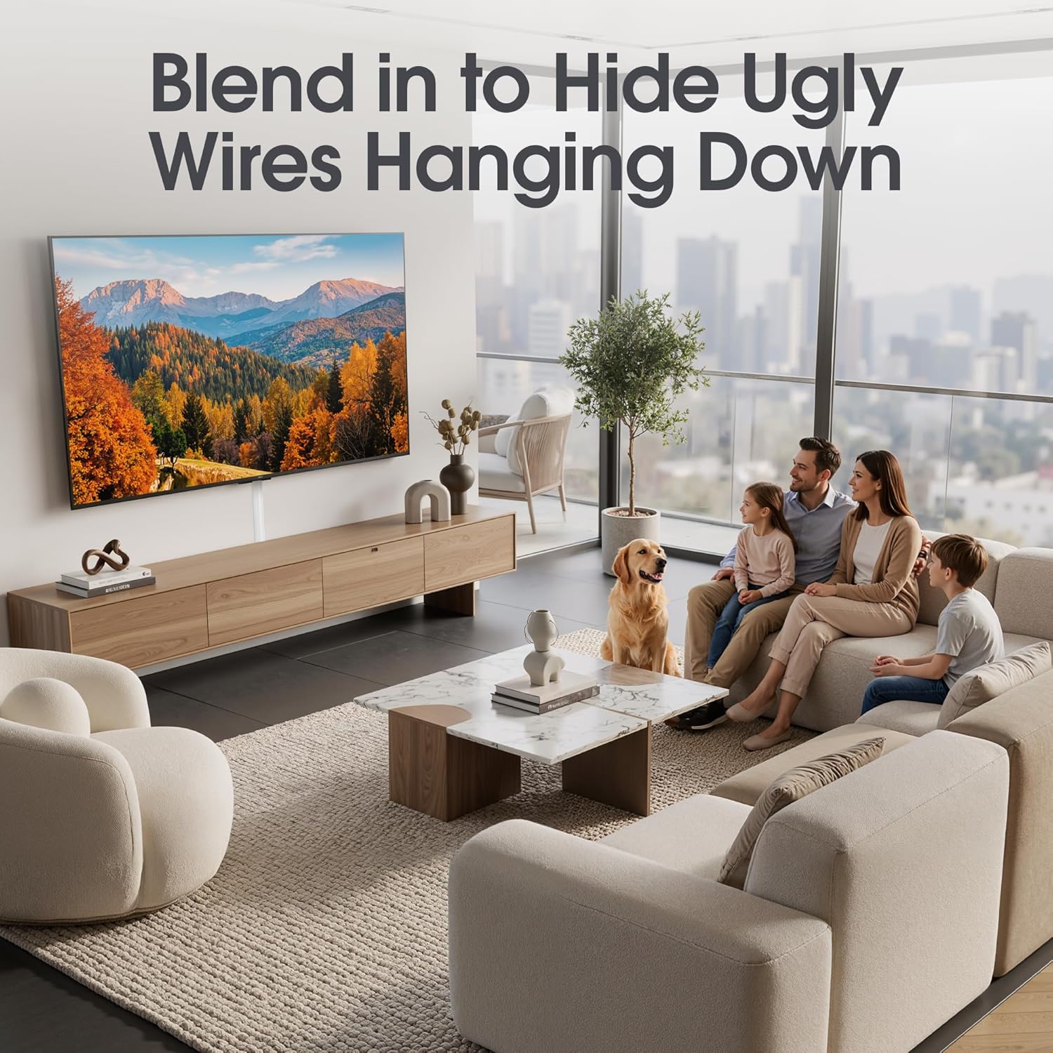 TV Cord Hider for Wall Mounted TV, White, 56.7in, 4× L14.2in W1.18 H0.43in | Curved Decorative Cord Cover