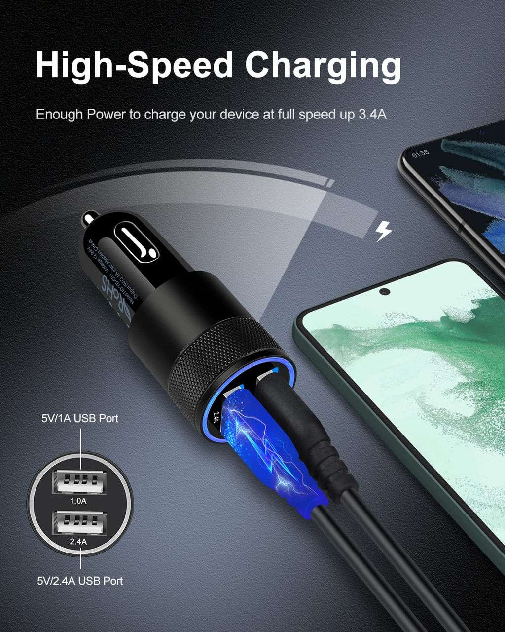[5pcs] Car Charger Adapter, USB Multi Port Cigarette Lighter Fast Charging Power Block Plug for iPhone 17 16 15 14 13