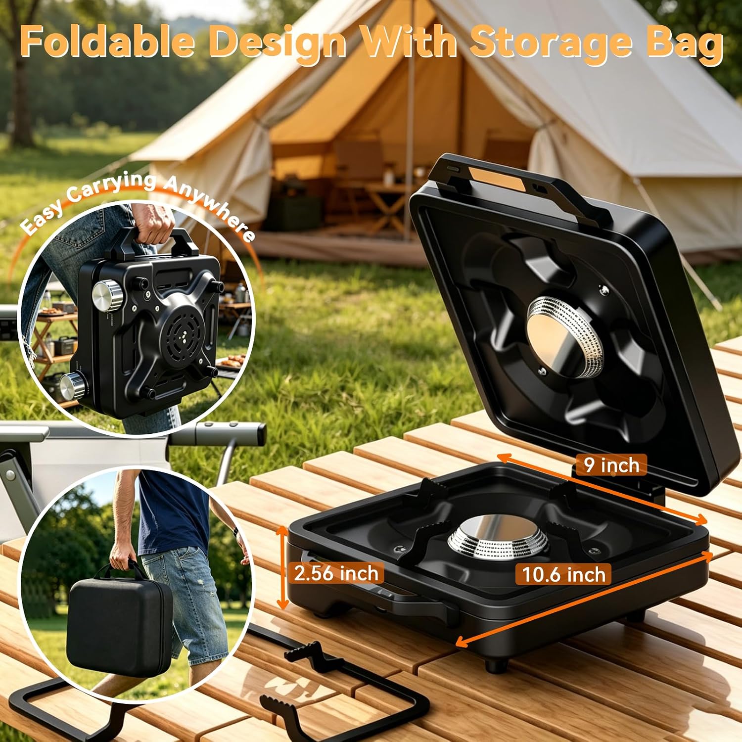 2 Burner Folding Camping Stove, 24000 BTU Propane Camp Stove with Windshield, Adjustable Burners Gas Stove with