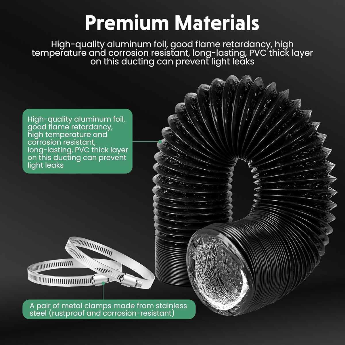 Dryer Vent Hose, 6" Insulated Flexible 8FT Long Duct with 2 Clamps, Heavy-Duty Three-Layer Protection for Heating