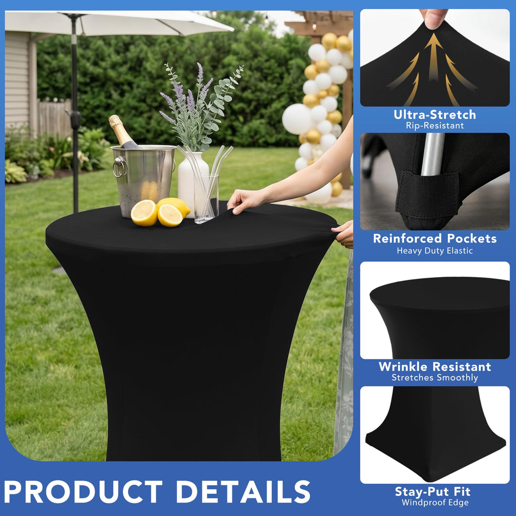 Cocktail Table Covers-Black Spandex Round High Top Table Cloths Party