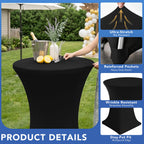 Cocktail Table Covers-Black Spandex Round High Top Table Cloths Party