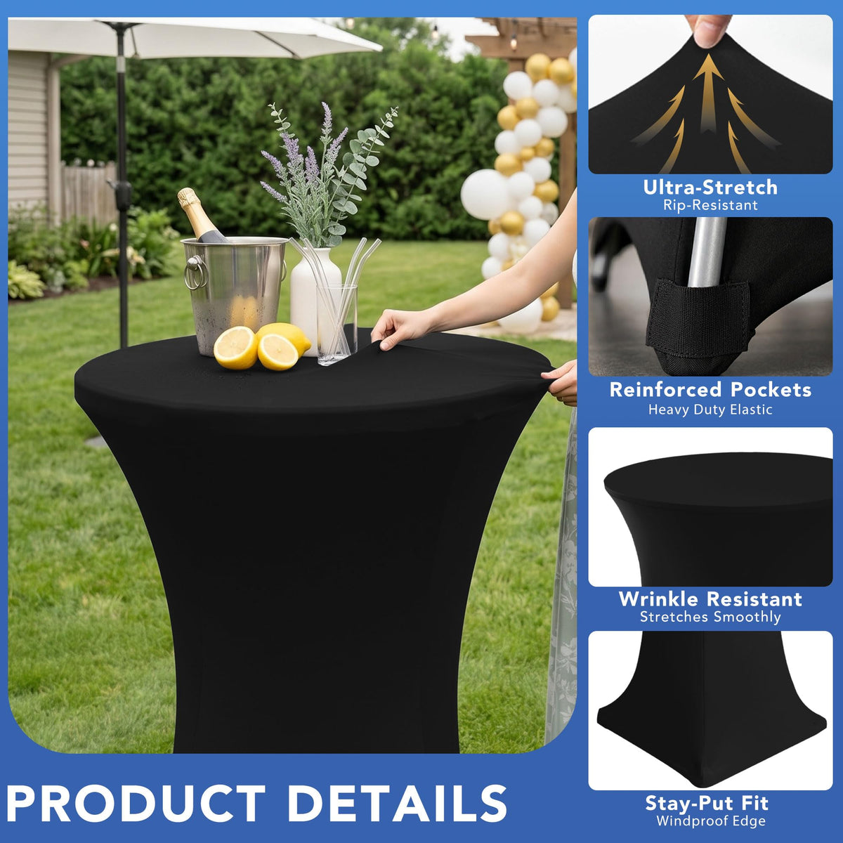 Cocktail Table Covers-Black Spandex Round High Top Table Cloths Party