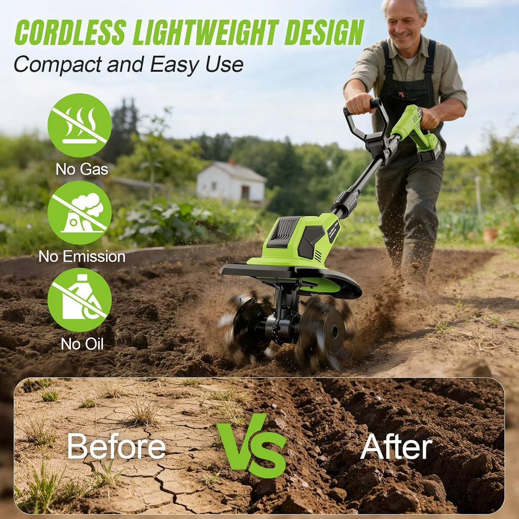 6000mAh Cordlees Tiller Cultivator for Gardening