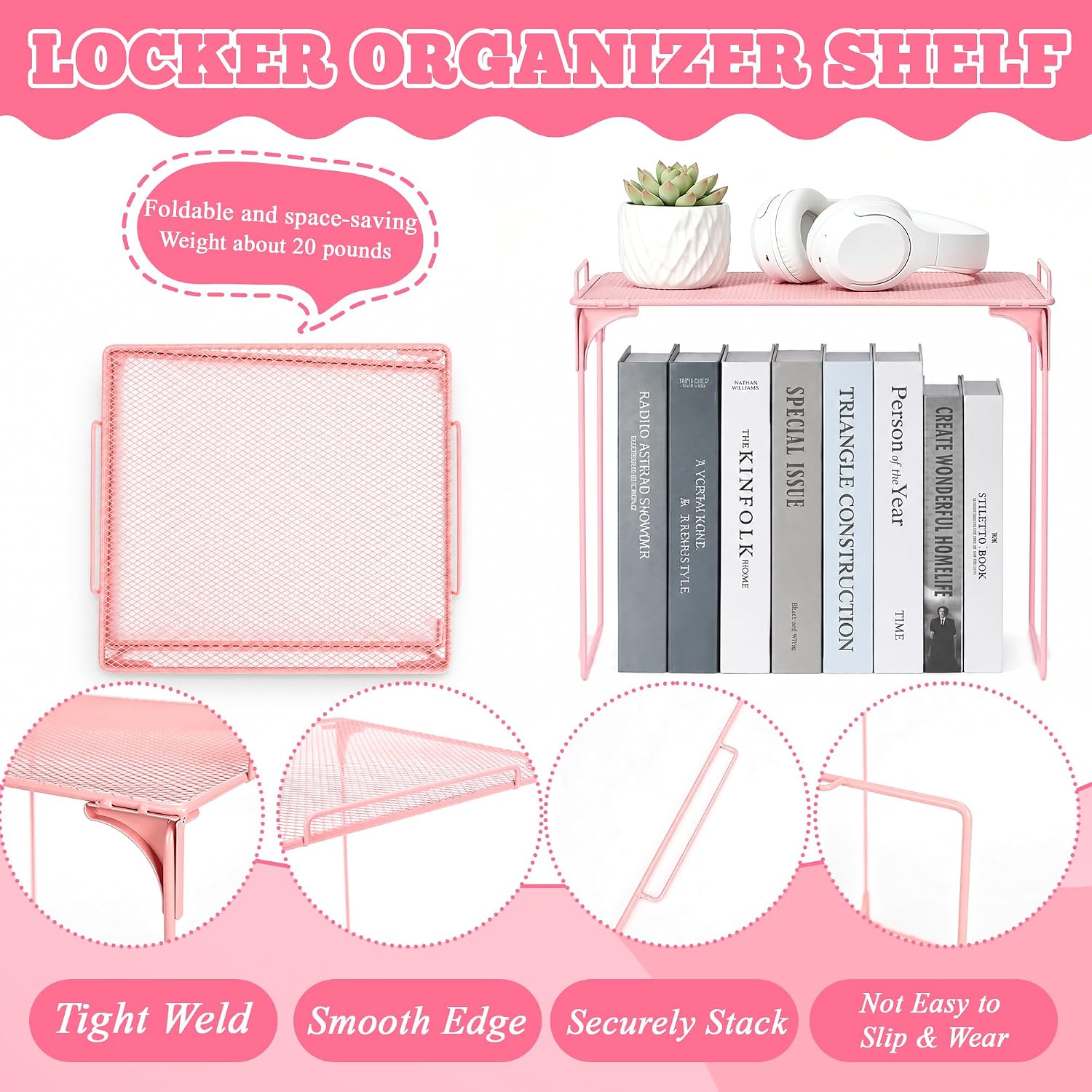 Locker Accessories for Girls with Shelf, Magnetic Mirror, Whiteboard, Pen Holder & Markers, Locker Organizer Set