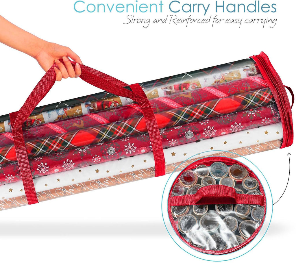 Wrapping Paper Storage Container - Clear Wrapping Paper Holder Fits Up To 14 Rolls of 40" - Tear Proof Gift Wrap