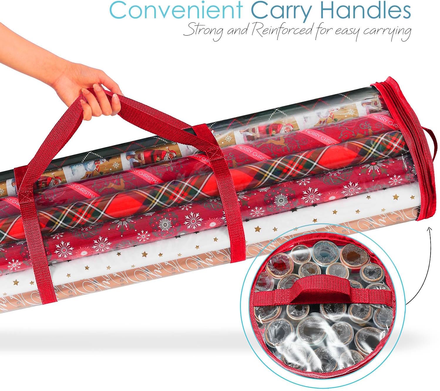 Wrapping Paper Storage Container - Clear Wrapping Paper Holder Fits Up To 14 Rolls of 40" - Tear Proof Gift Wrap