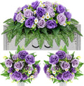 3 Pcs Father's Day Headstone Flower Saddle Cemetery Flowers for Grave Purple Rose Daisy Artificial Memorial Floral