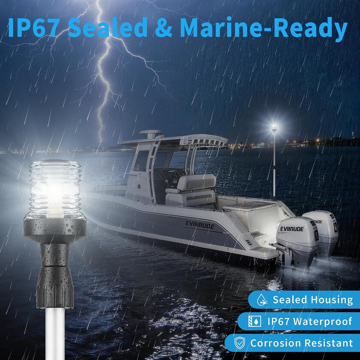 Obcursco Boat Stern Lights, 27"-48” Telescoping Pole Anchor Light with Base