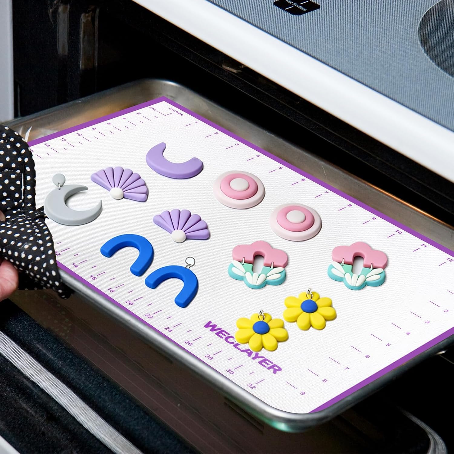 Clay Roller with Thickness Rings and 16" x 12" Silicone Clay Mat with Measurement,Oven-Safe Work Mat with
