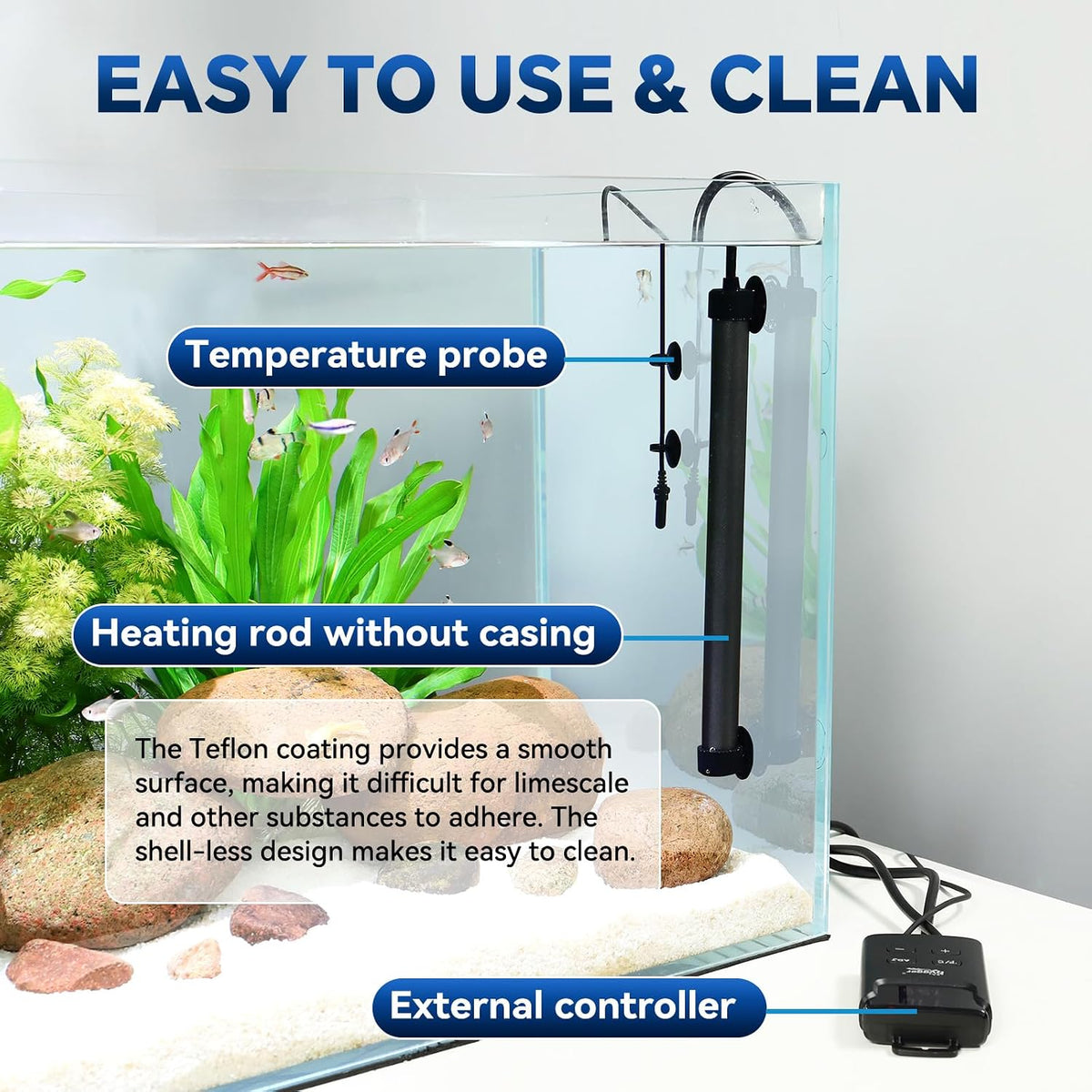 Aquarium Heater,Submersible Fish Tank Heater with External Digital Display, Including Overheat & Leakage Protection
