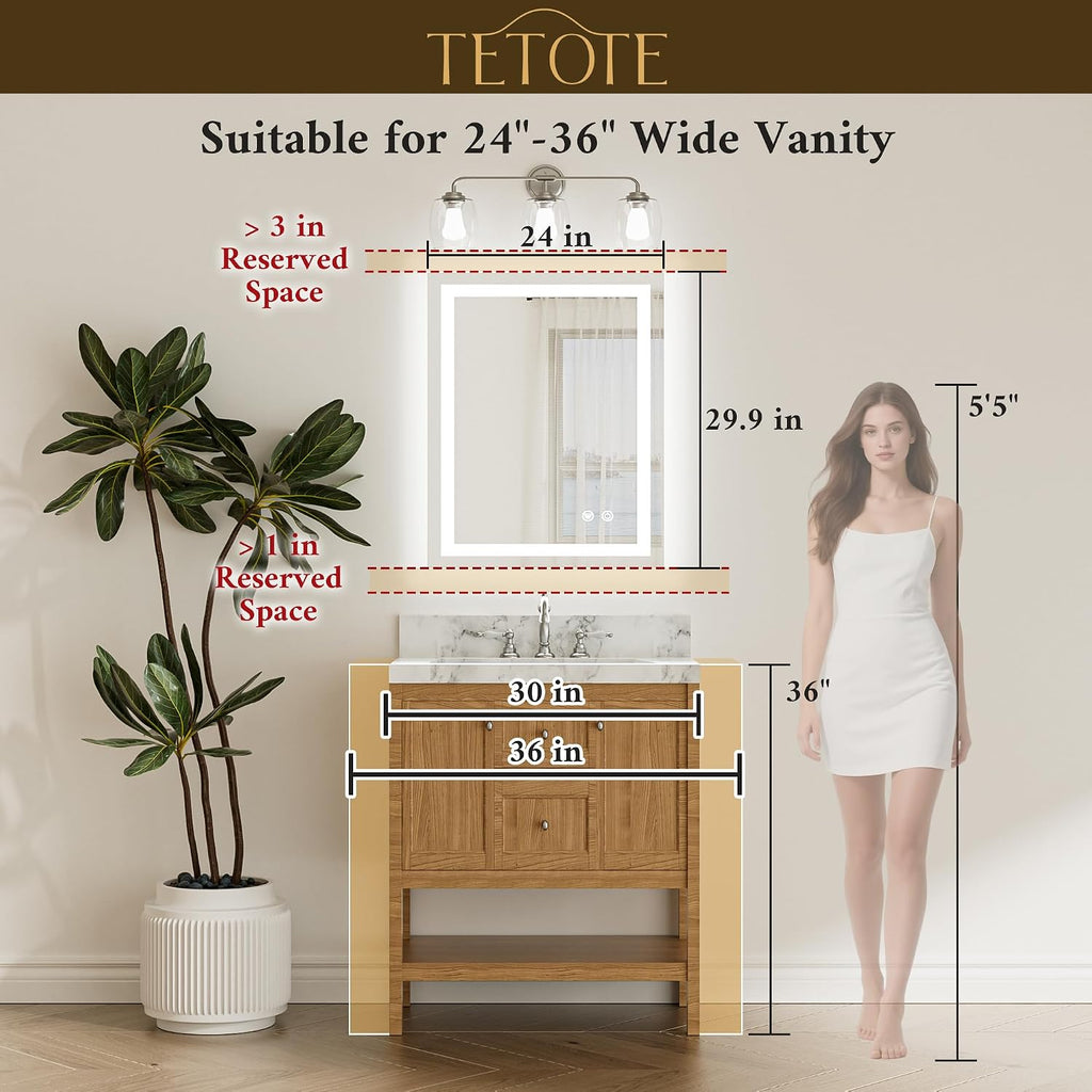 LED Bathroom Mirror 24 x 30 Inch Lighted Bathroom Vanity Mirror with Lights, Brighter Frontlit and Backlit Light up