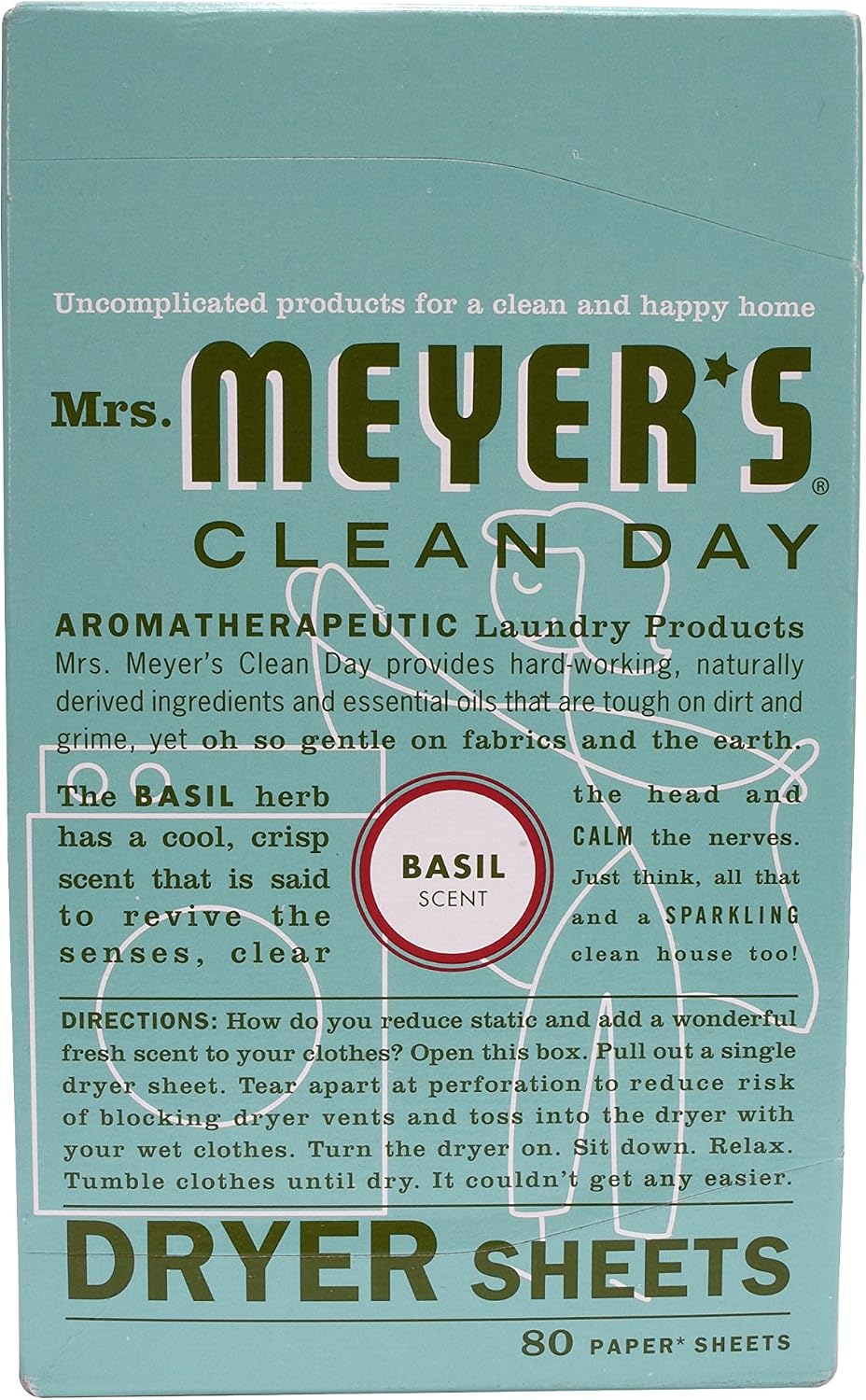 Clean Day Dryer Sheets, Softens Fabric, Reduces Static, Cruelty Free Formula, Basil Scent, 80 Count