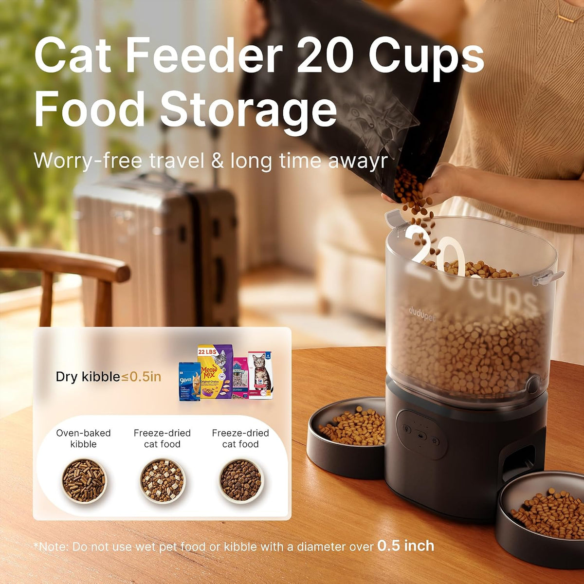 Automatic Cat Feeder for 2 Cats, Dual Cat Feeder with 5G WiFi APP
