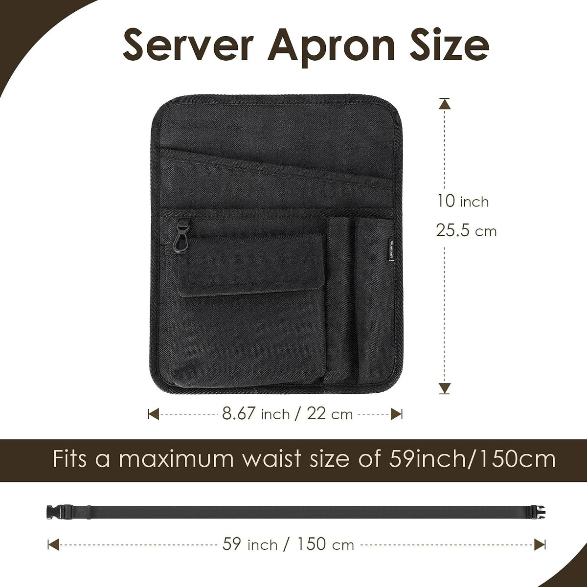 Server Apron, Serving Apron with Pockets for Waitress, Waiter Waist Tool Pouch Bag with 59'' Adjustable Belt