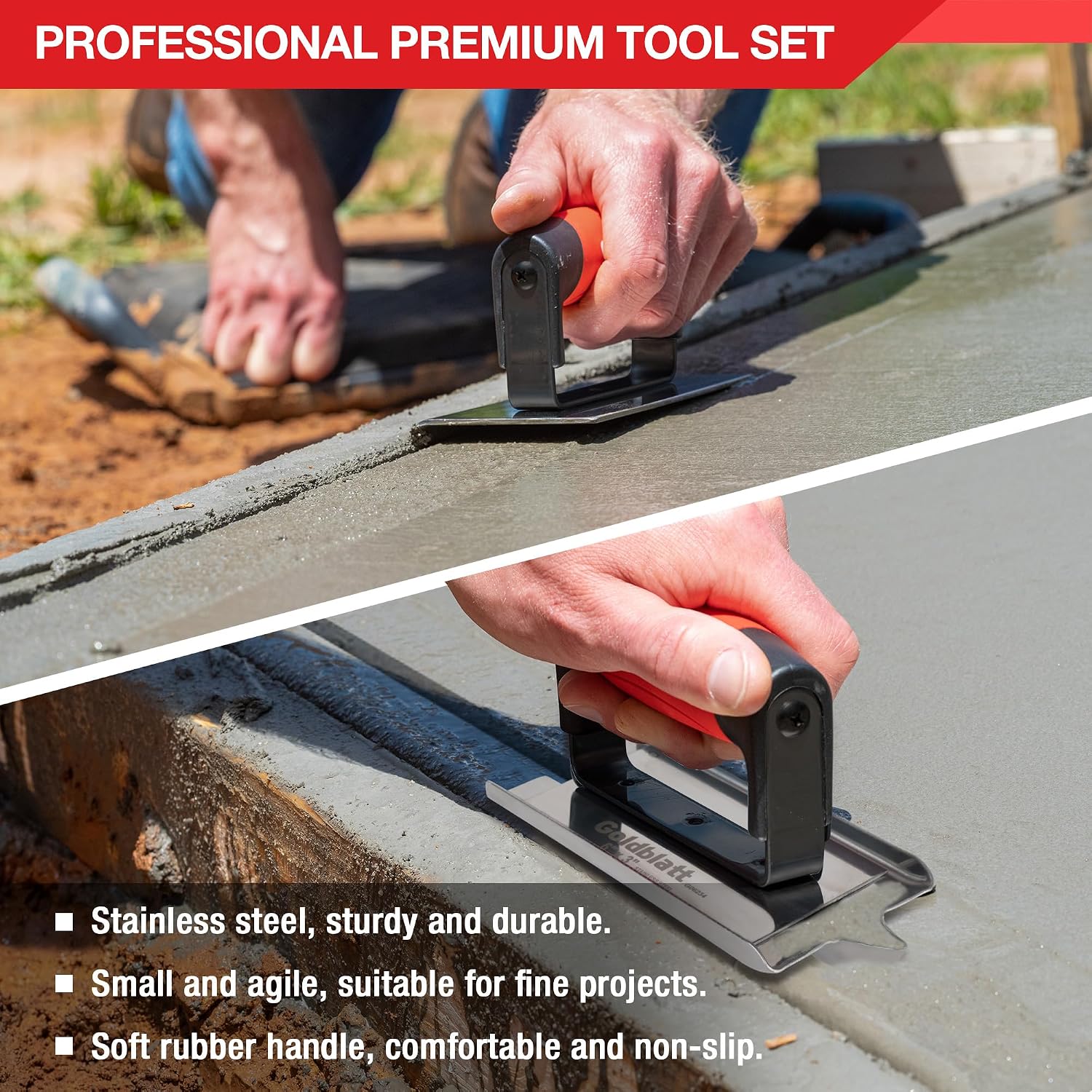 Concrete Tools Include Edger (6" x 3", 1/4"R) and Groover (6" x 3", 1/2"W, 1/2"D), Stainless Steel Concrete Finishing