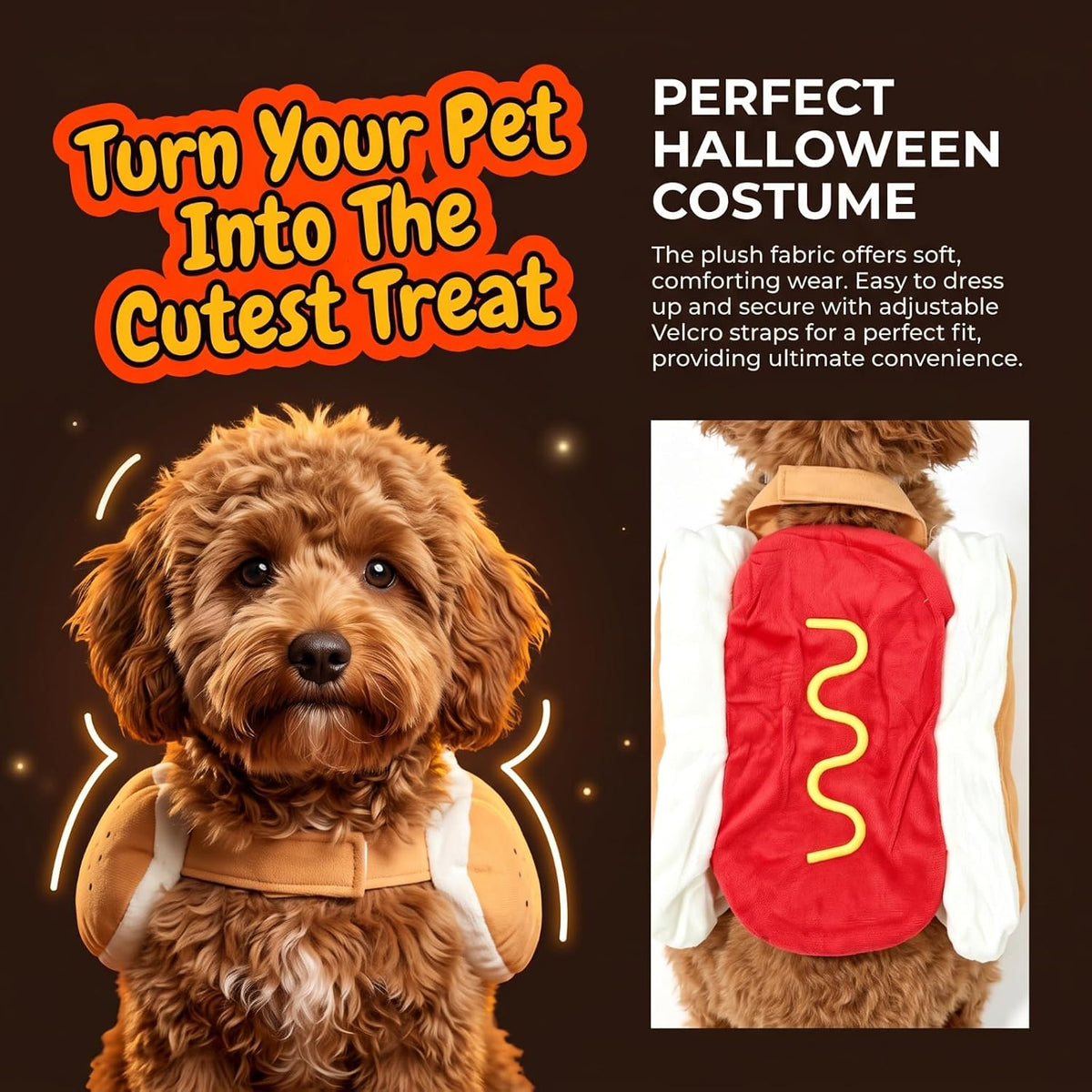 Hotdog Dog Costume, Funny Pet Costumes Halloween Outfit for Medium Dogs