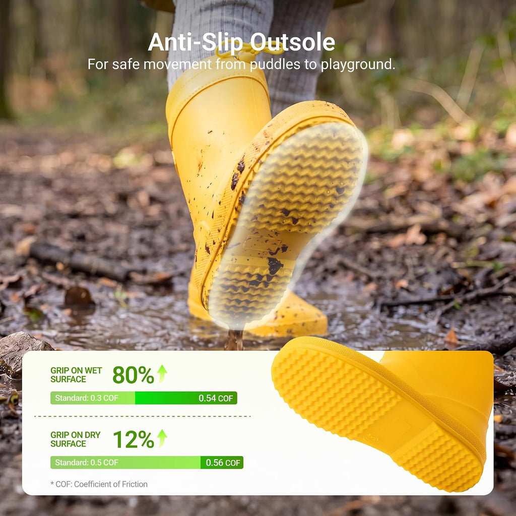 Kids Waterproof Fleece Lined Rain Boots | Lightweight,Non-Slip Outsole,Easy-On,Outdoor Rainy Play,Unisex Boys Girls