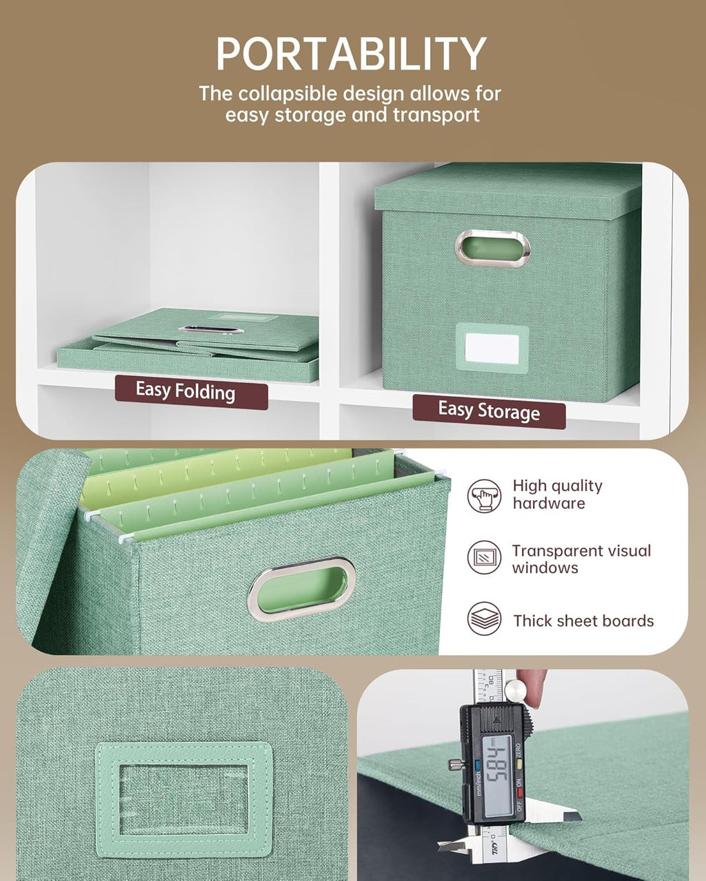 File Organizer, File Box, File Cabinet for Letter File Folder Storage, Portable Storage Bins with Lids for