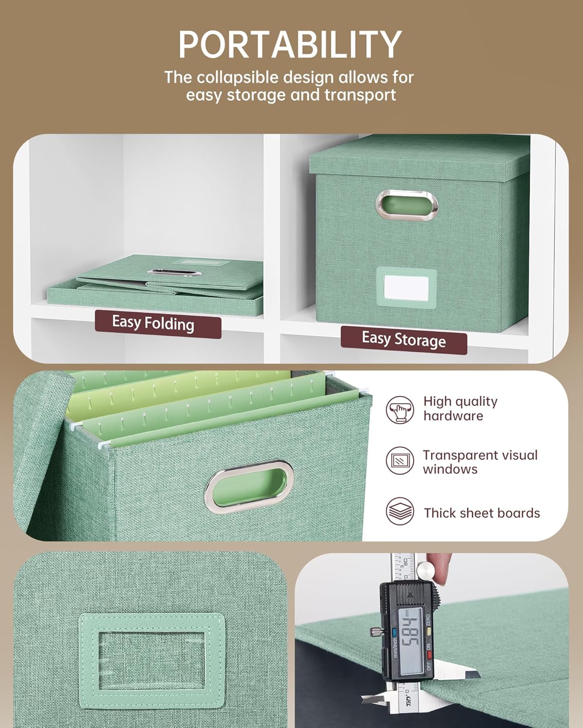 File Organizer, File Box, File Cabinet for Letter File Folder Storage, Portable Storage Bins with Lids for
