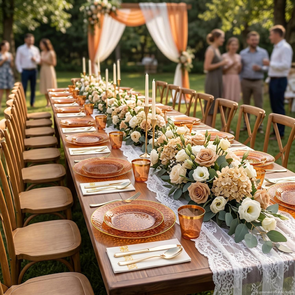 175PCS Amber Plastic Dinnerware Set for 25 Guests