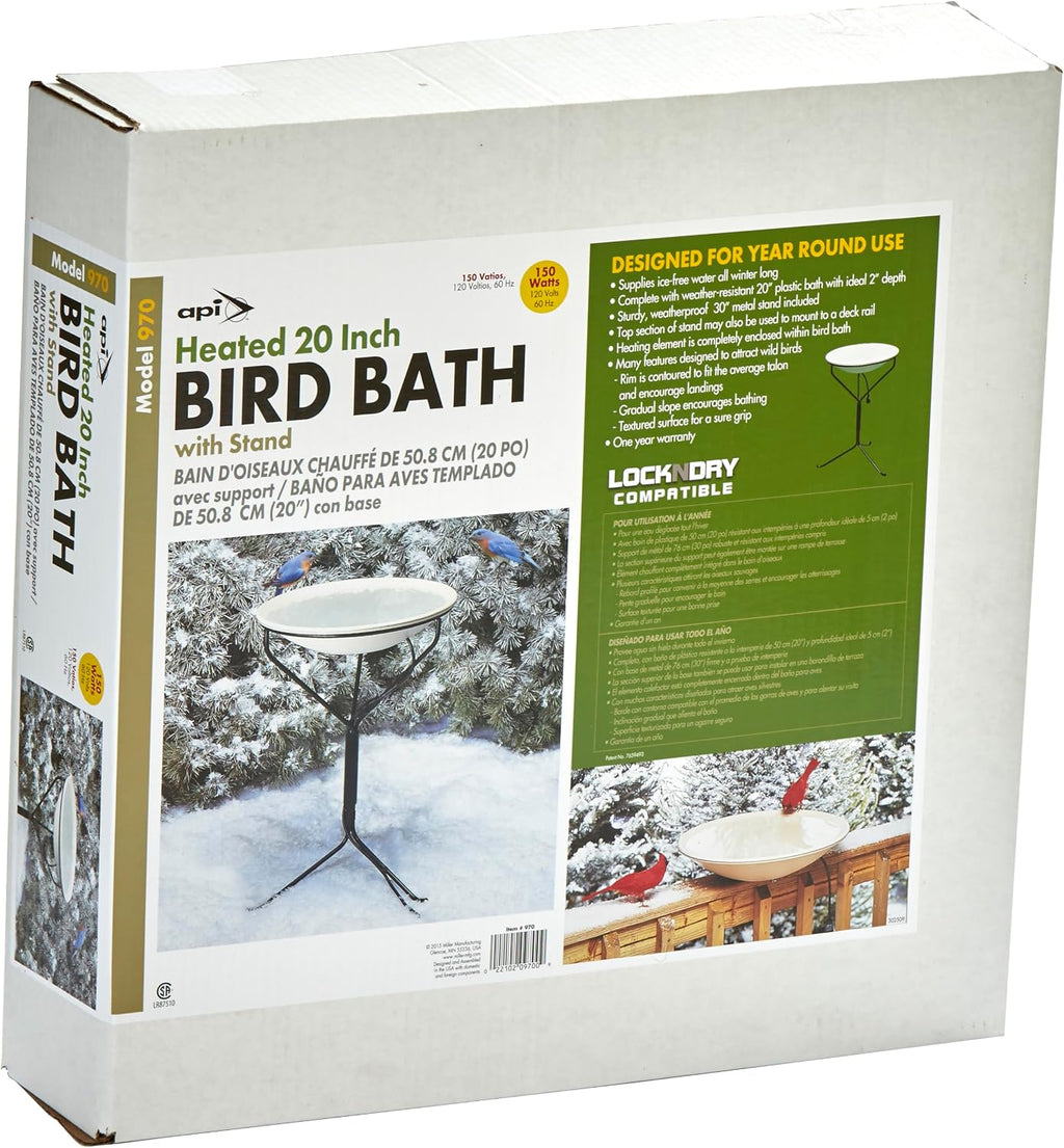 Allied Precision Industries (970) 20-Inch Diameter Heated Bird Bath with Metal Stand - 338348, Light stone color