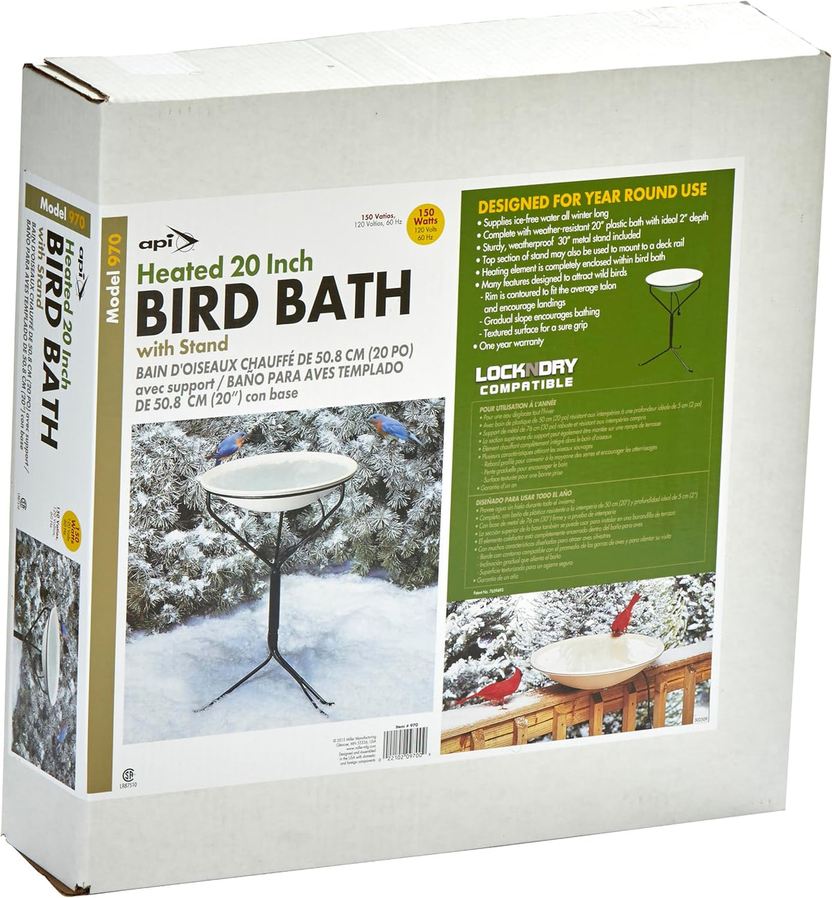 Allied Precision Industries (970) 20-Inch Diameter Heated Bird Bath with Metal Stand - 338348, Light stone color