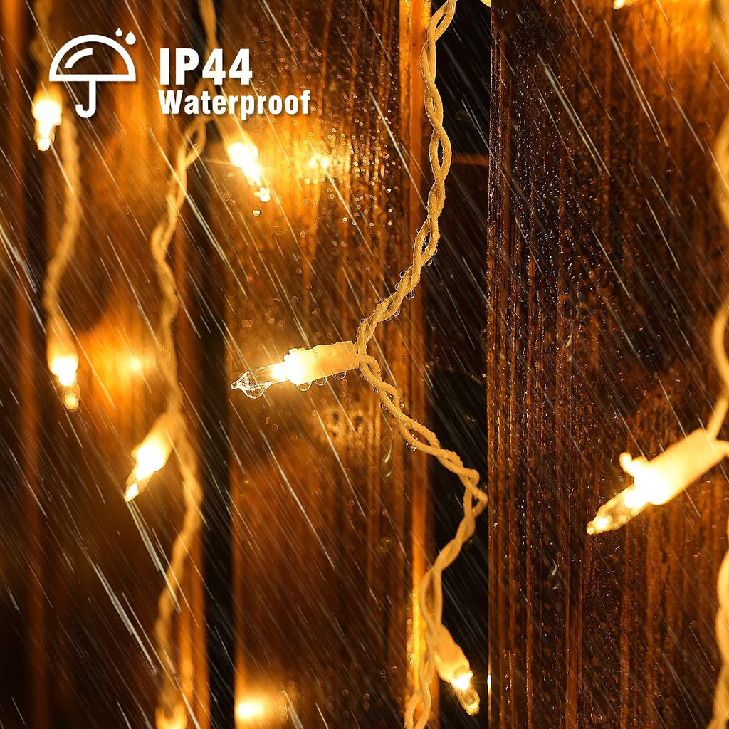 Icicle Lights Outdoor, 23FT 200 Connectable Icicle Christmas Lights | Warm White Plug in Curtain String Lights for