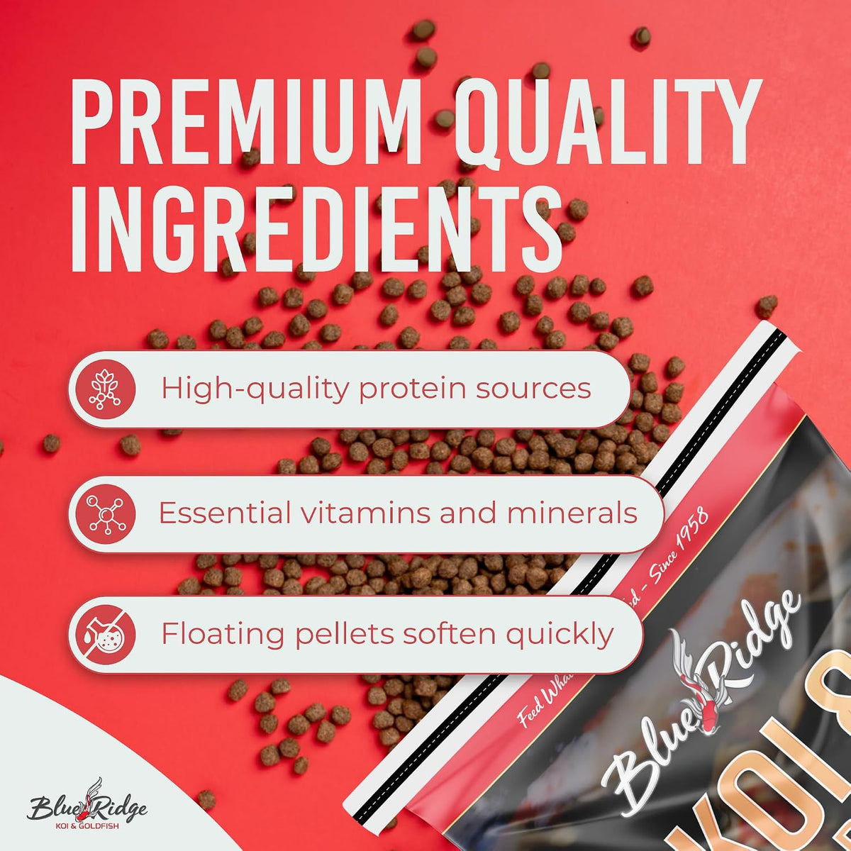 Blue Ridge Koi Fish Food, Growth Formula Blend, 3/16" Pellets, 25 lb