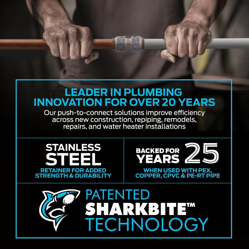 SharkBite Max 3/4 Inch Tee, Push to Connect Brass Plumbing Fitting, PEX Pipe, Copper, CPVC, PE-RT, HDPE, UR370A