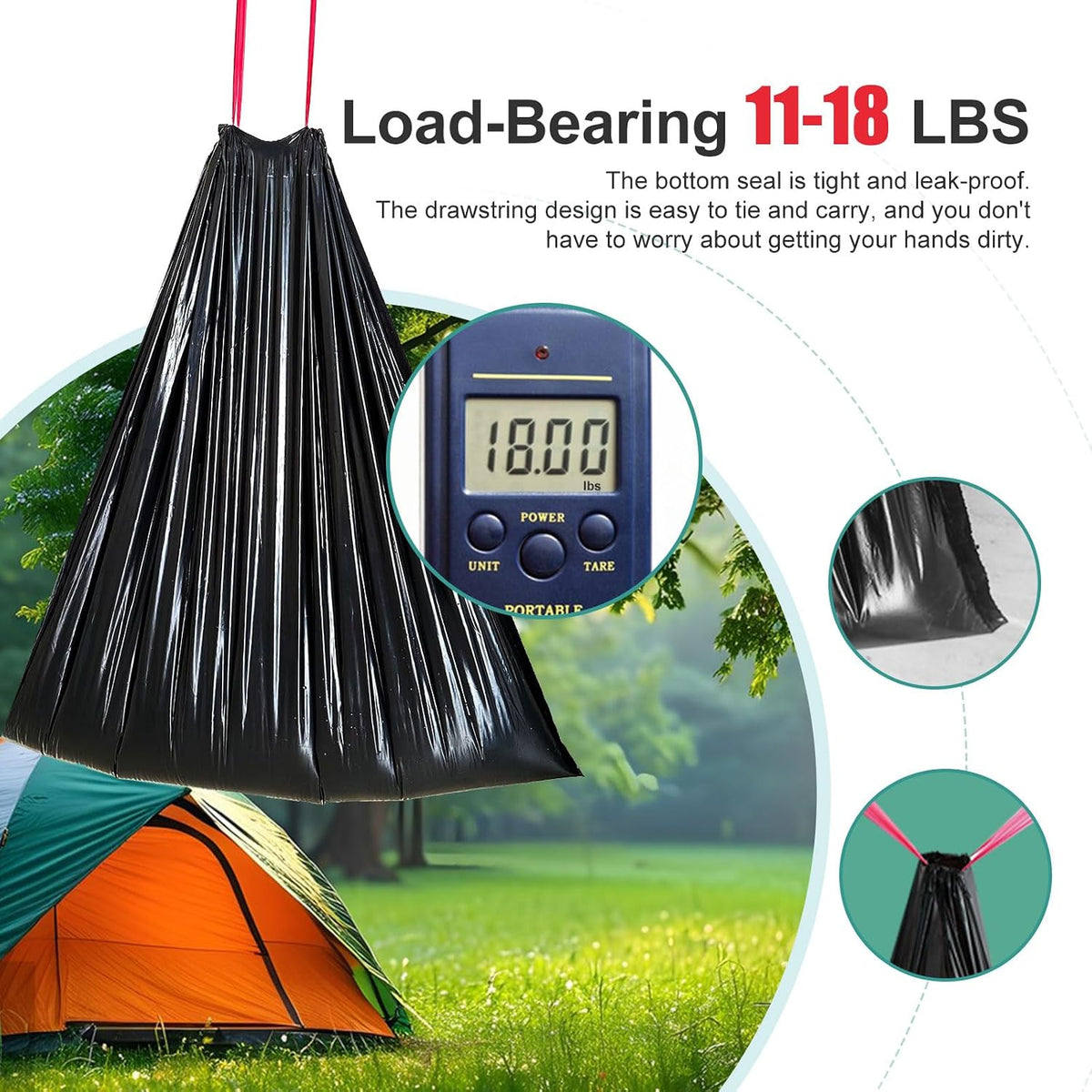 Portable Toilet Bags, Leak-Proof Waste Bags for Camping & Hiking