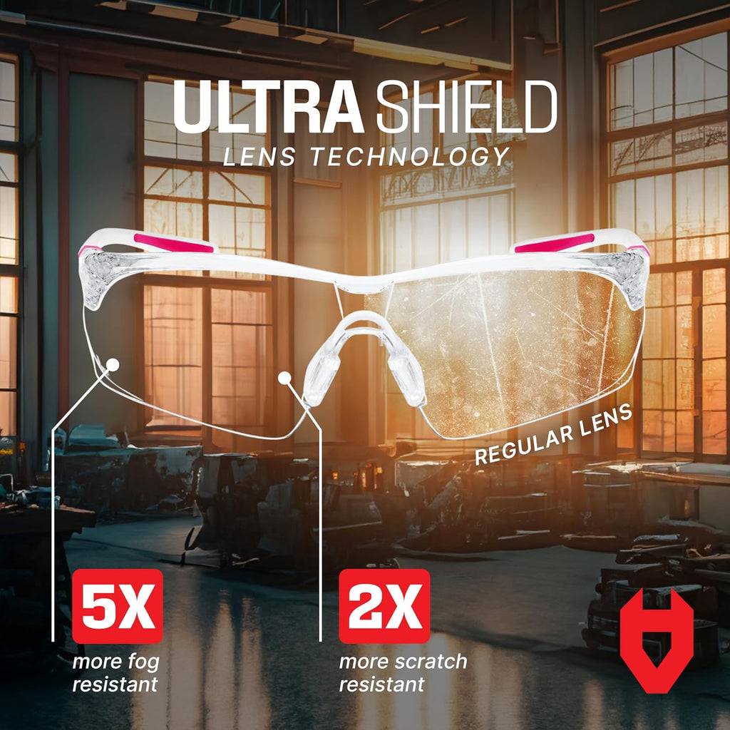 Clear Safety Glasses for Women with Adjustable Frames — Anti Fog Safety Glasses with 100% UV Protection & Scratch