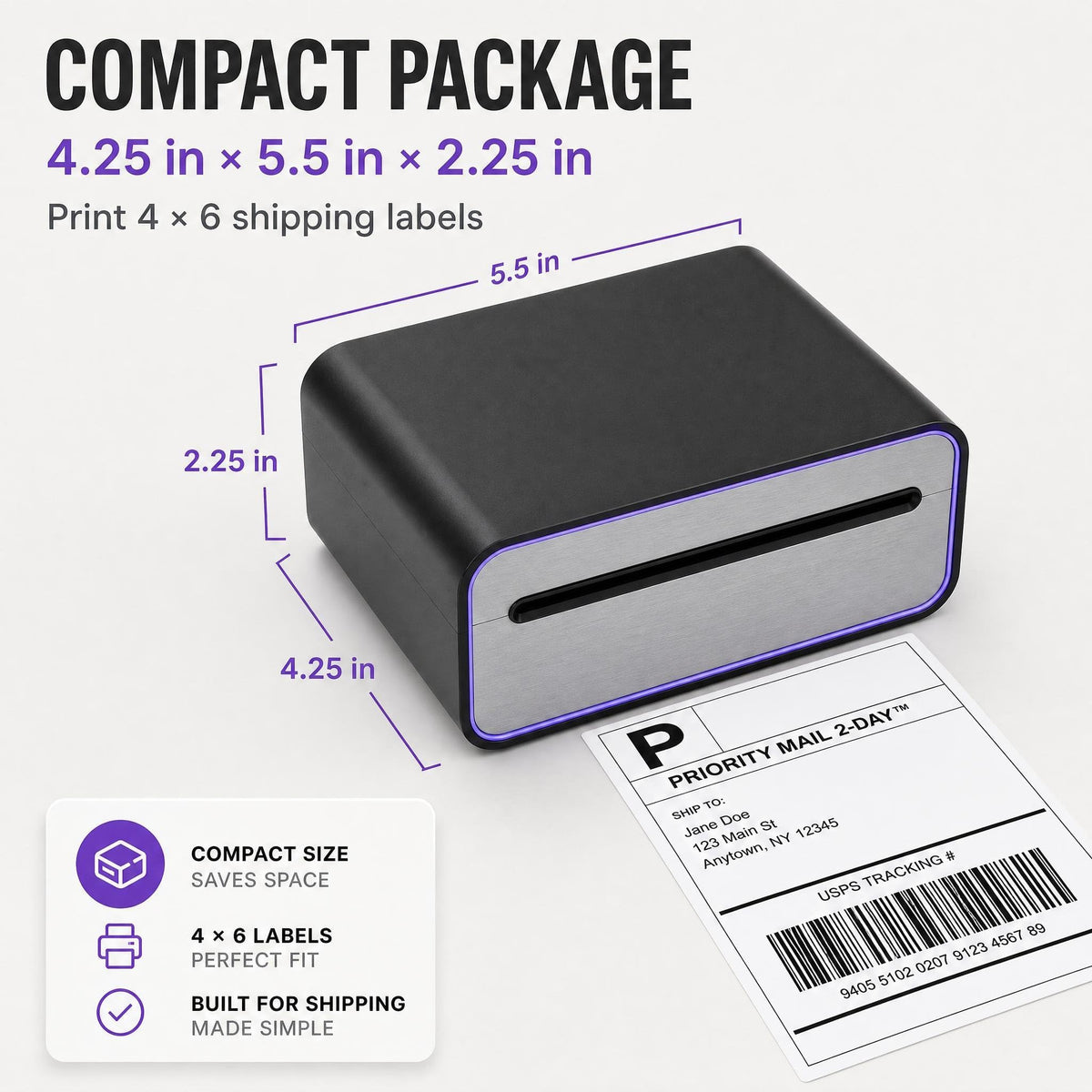 4x6 Thermal Label Printer - Bluetooth, Wireless, 2 Extra Label Rolls