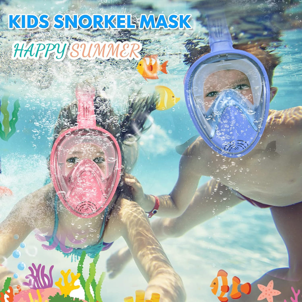 Kids Snorkel Mask Full Face, Snorkeling Gear for Kids with Camera Mount, 180 Degree Panoramic View Snorkeling Set