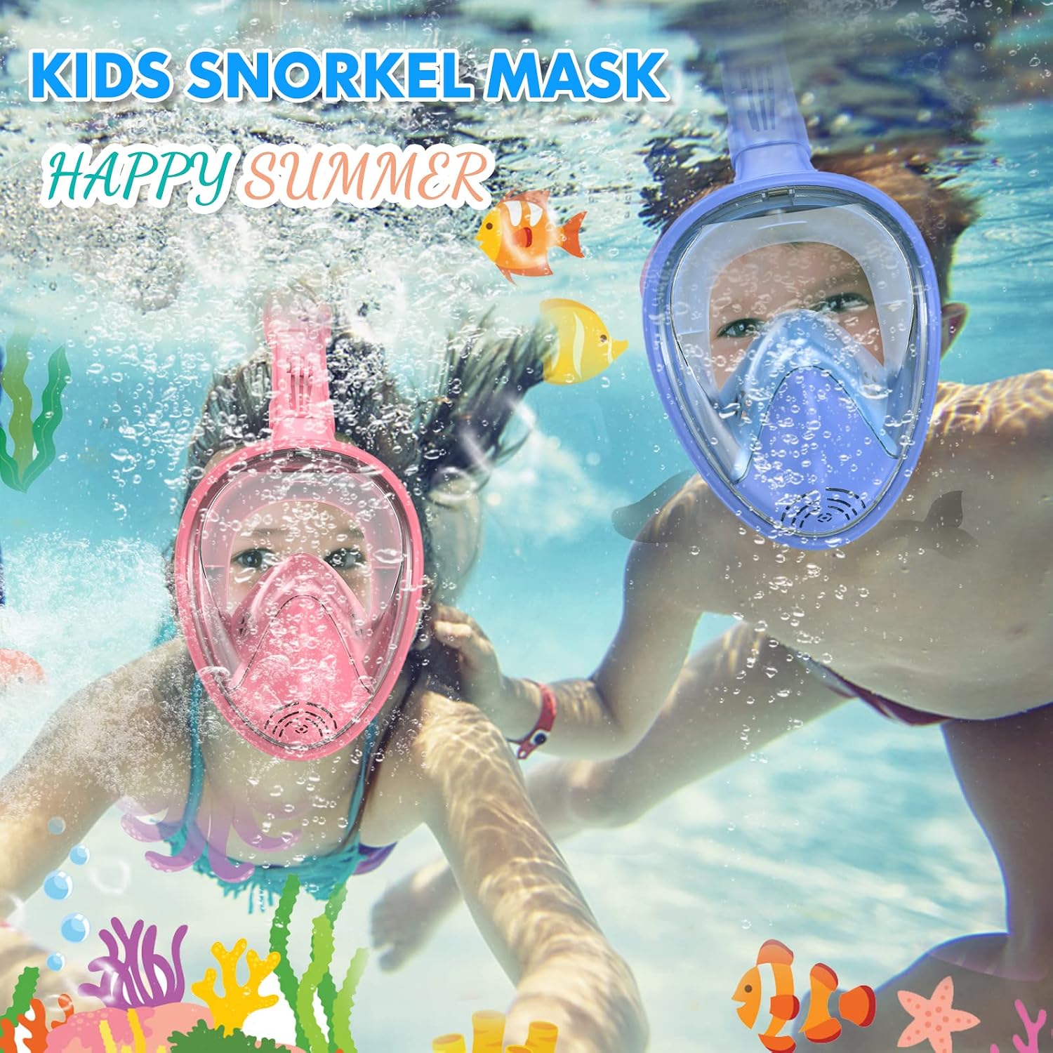 Kids Snorkel Mask Full Face, Snorkeling Gear for Kids with Camera Mount, 180 Degree Panoramic View Snorkeling Set
